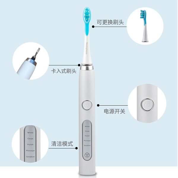 美國西屋(Westinghouse)電動牙刷 成人充電式聲波震動電動牙刷 全自動牙刷 WT-501W美國西屋(West